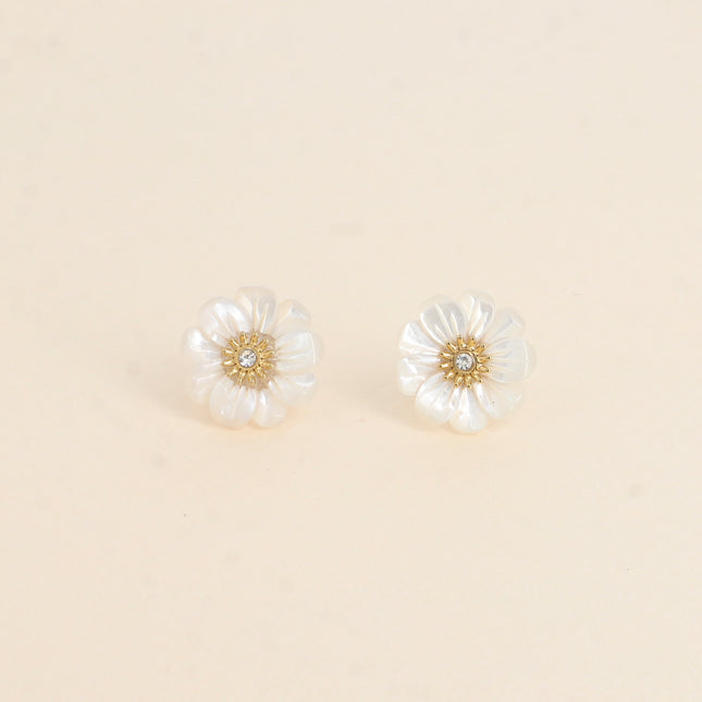 Stud earrings - natural stone flower with zirconium oxide