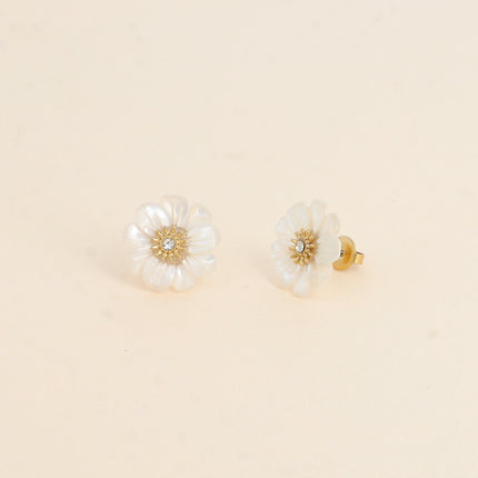 Stud earrings - natural stone flower with zirconium oxide