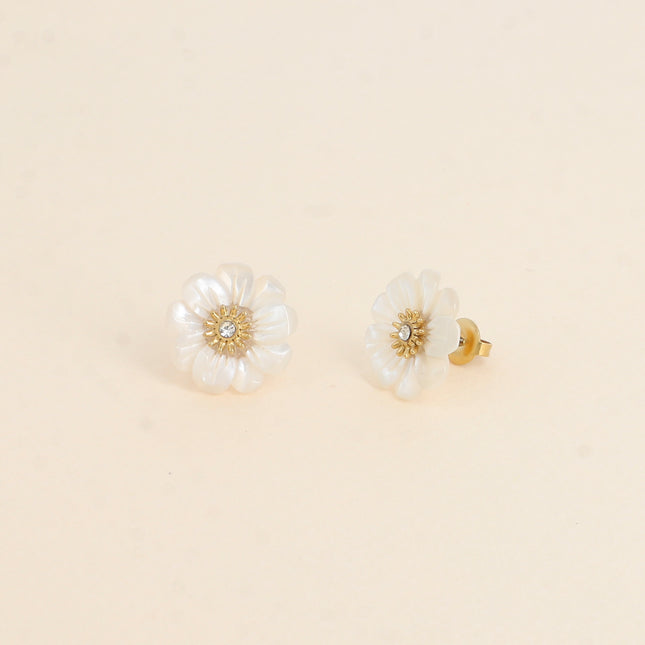 Stud earrings - natural stone flower with zirconium oxide