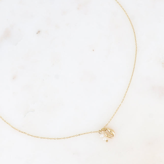 Necklace - cowrie shell, freshwater pearl