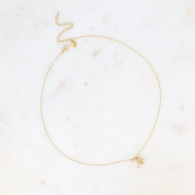 Necklace - cowrie shell, freshwater pearl