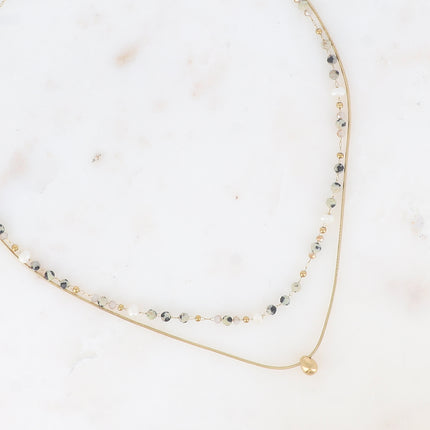 Collier 2 rangs Edwina - maille serpent, pâtes de verre, perles d'eau douce et pierres naturelles