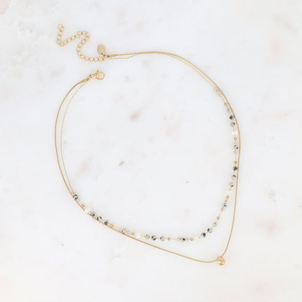 Collier 2 rangs Edwina - maille serpent, pâtes de verre, perles d'eau douce et pierres naturelles