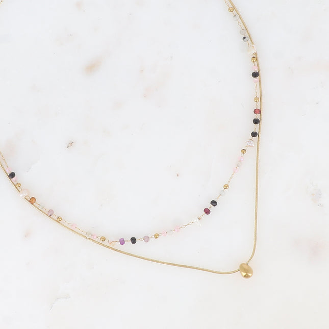 Edwina 2-strand necklace - snake chain, glass beads, freshwater pearls and natural stones