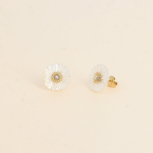 Boucles puces - fleur marguerite nacrée avec oxyde de zirconium 15mm