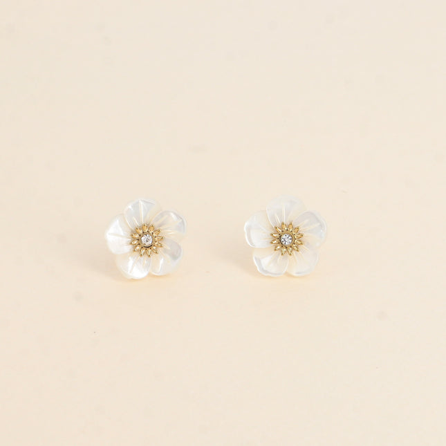 Boucles puces - fleur nacrée avec oxyde de zirconium 15mm