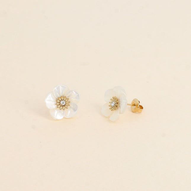 Boucles puces - fleur nacrée avec oxyde de zirconium 15mm