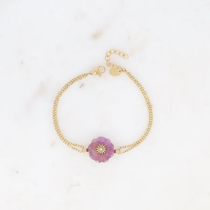 Bracelet - fleur en pierre naturelle et oxyde de zirconium
