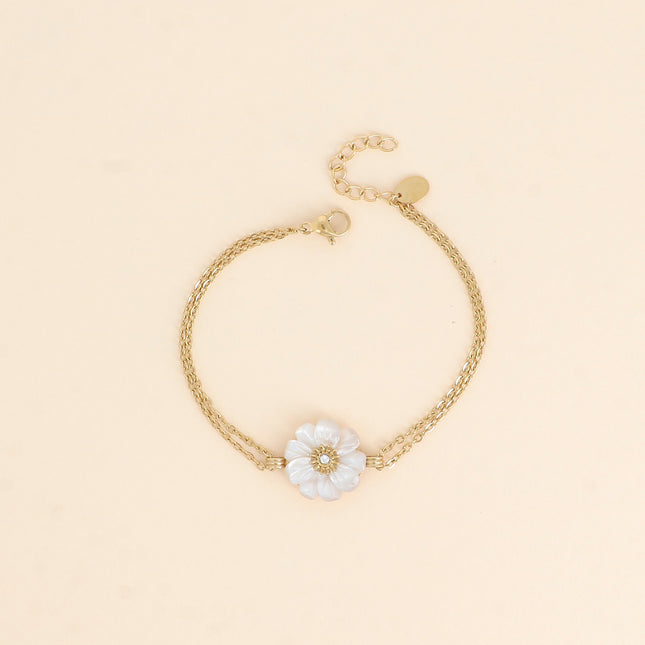 Bracelet - fleur en pierre naturelle et oxyde de zirconium
