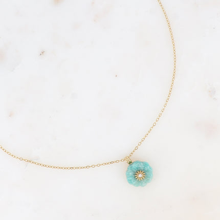 Collier - fleur en pierre naturelle et oxyde de zirconium