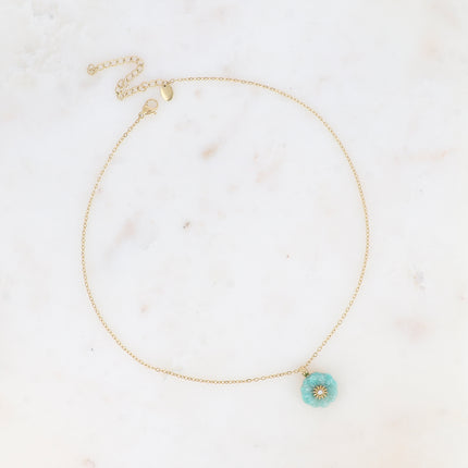 Collier - fleur en pierre naturelle et oxyde de zirconium