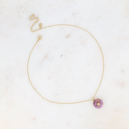 Collier - fleur en pierre naturelle et oxyde de zirconium