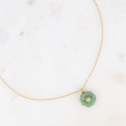 Collier - fleur en pierre naturelle et oxyde de zirconium