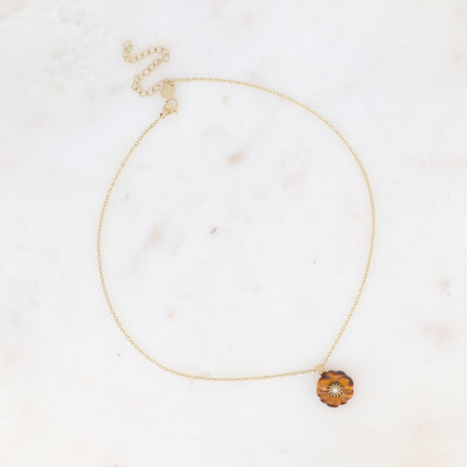 Collier - fleur en pierre naturelle et oxyde de zirconium