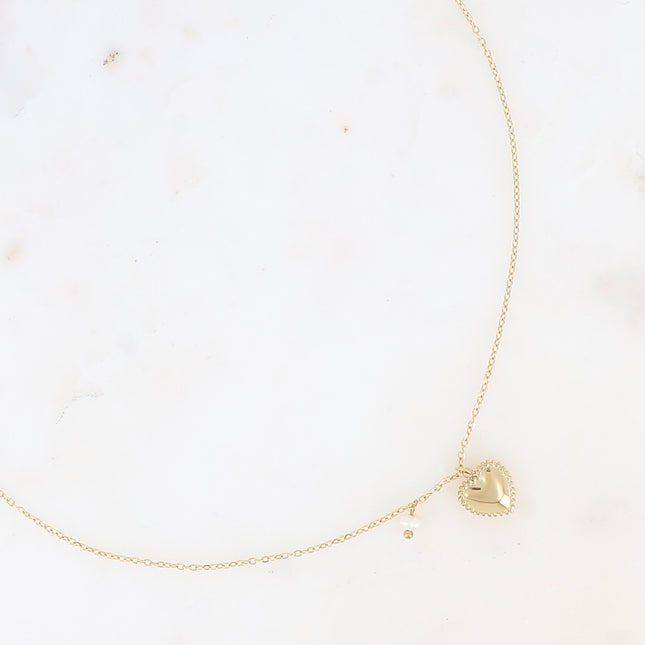 Collier - coeur milgrain et perle d'eau douce