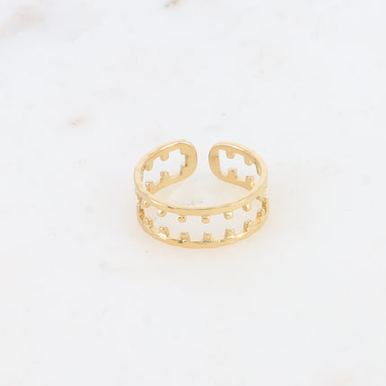 Bague - 2 anneaux, lisses avec petits carrés