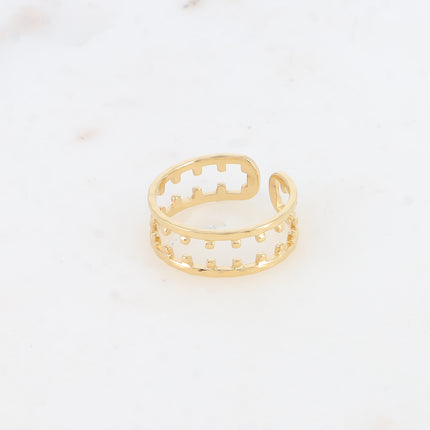 Bague - 2 anneaux, lisses avec petits carrés