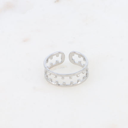 Bague - 2 anneaux, lisses avec petits carrés