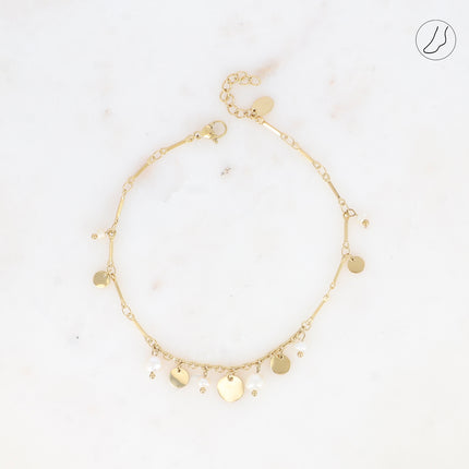 Anklet - long links, freshwater pearls and round tassels