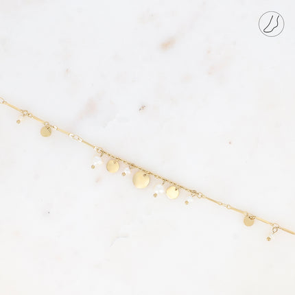Anklet - long links, freshwater pearls and round tassels