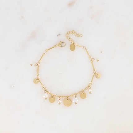 Bracelet - maillons longs, perles d'eau douce et pampilles rondes