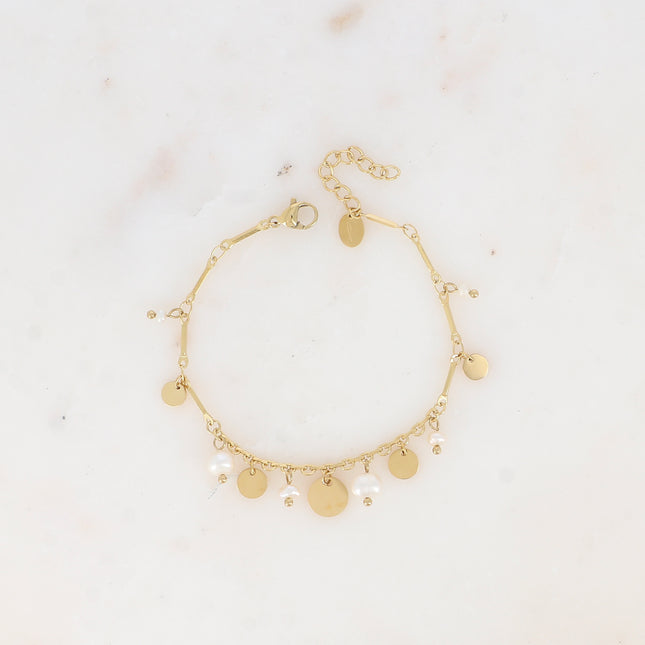 Bracelet - maillons longs, perles d'eau douce et pampilles rondes