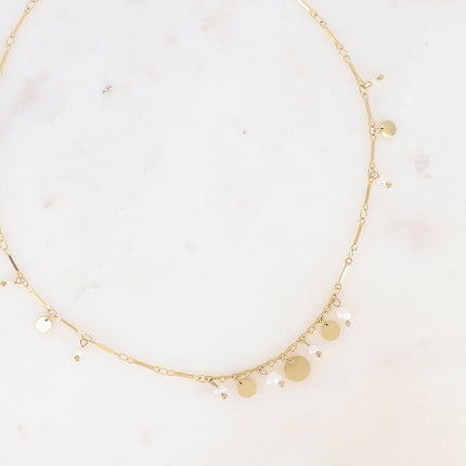 Collier - maillons longs, perles d'eau douce et pampilles rondes