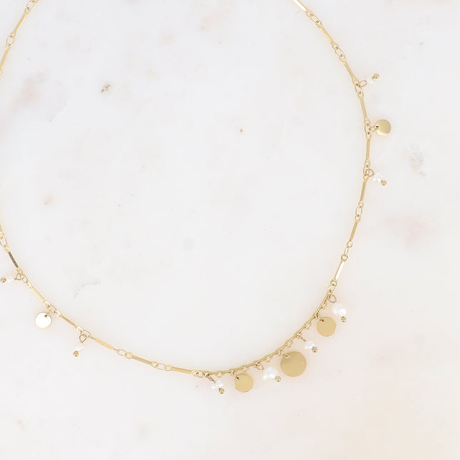 Collier - maillons longs, perles d'eau douce et pampilles rondes
