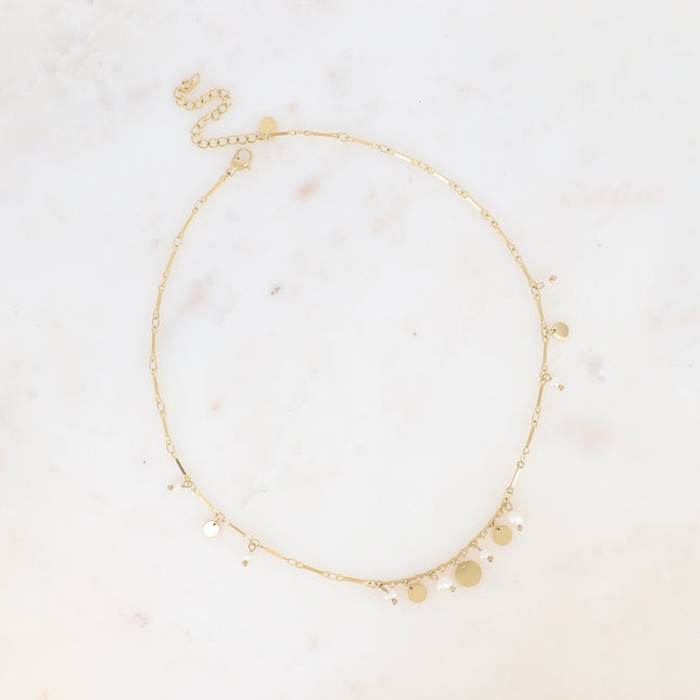 Collier - maillons longs, perles d'eau douce et pampilles rondes