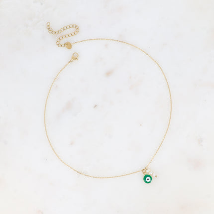 Collier - oeil en émail et 3 perles d'eau douce
