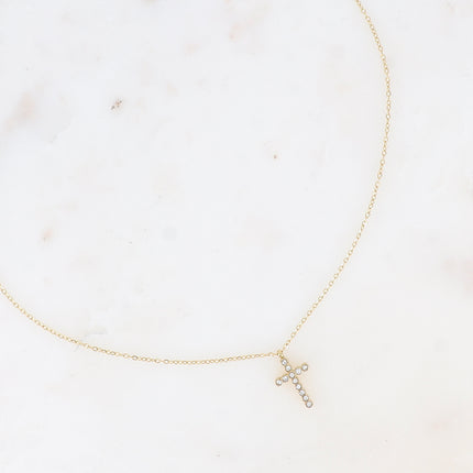 Collier - pendentif croix avec oxydes de zirconium