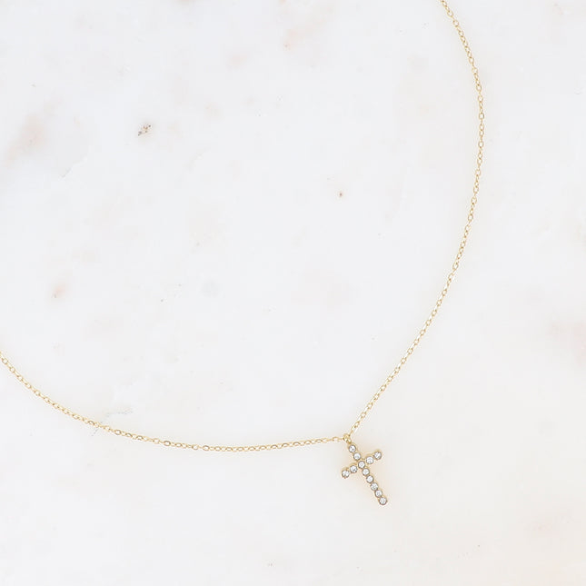 Collier - pendentif croix avec oxydes de zirconium