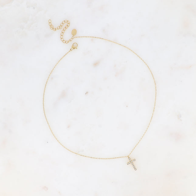 Collier - pendentif croix avec oxydes de zirconium