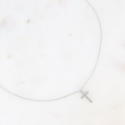 Collier - pendentif croix avec oxydes de zirconium