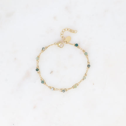 Bracelet 2 rangs - maille café plat, pierres naturelles
