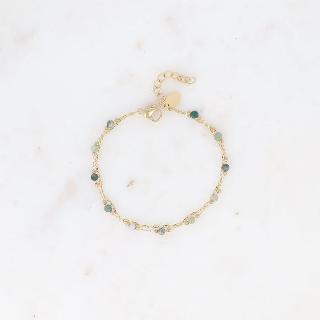 Bracelet 2 rangs - maille café plat, pierres naturelles