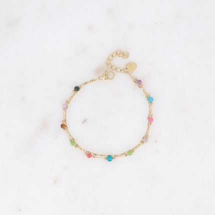 Bracelet 2 rangs - maille café plat, pierres naturelles