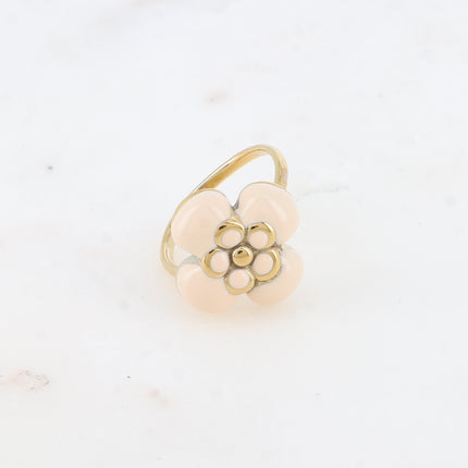 Bague - fleur émaillée et pierre naturelle carrée