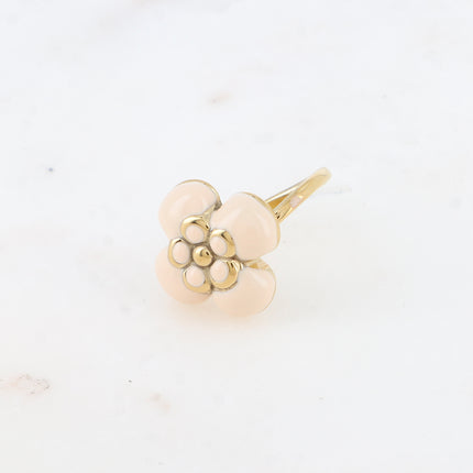 Bague - fleur émaillée et pierre naturelle carrée