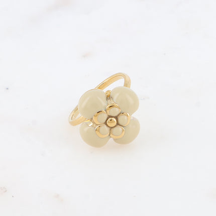 Bague - fleur émaillée et pierre naturelle carrée