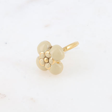 Bague - fleur émaillée et pierre naturelle carrée