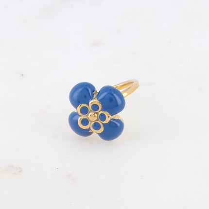 Bague - fleur émaillée et pierre naturelle carrée