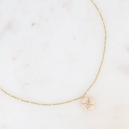 Collier - chaîne avec émail, fleur émaillée