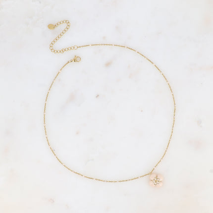 Collier - chaîne avec émail, fleur émaillée