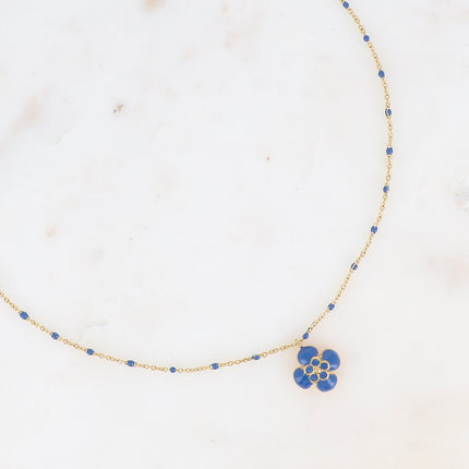 Collier - chaîne avec émail, fleur émaillée