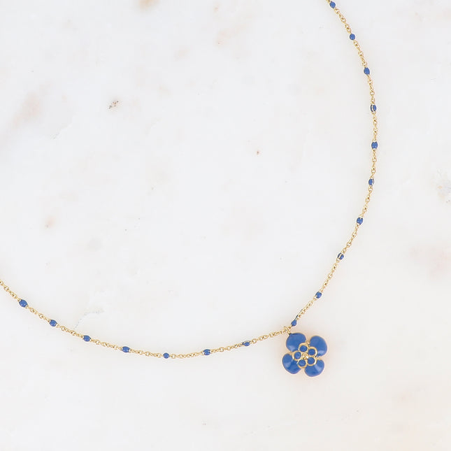 Collier - chaîne avec émail, fleur émaillée