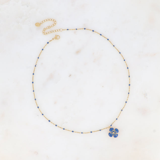 Collier - chaîne avec émail, fleur émaillée