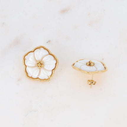 Boucles puces - fleur nacrée 27mm