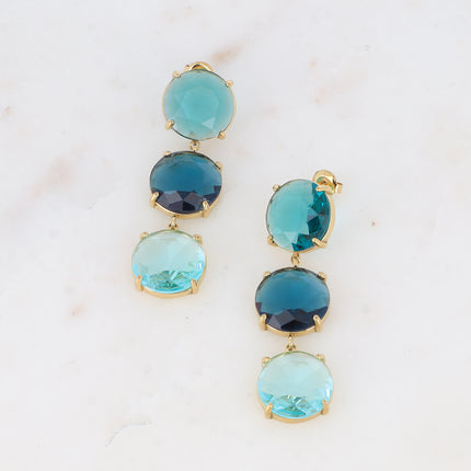 Boucles pendantes - 3 cristaux ronds plats
