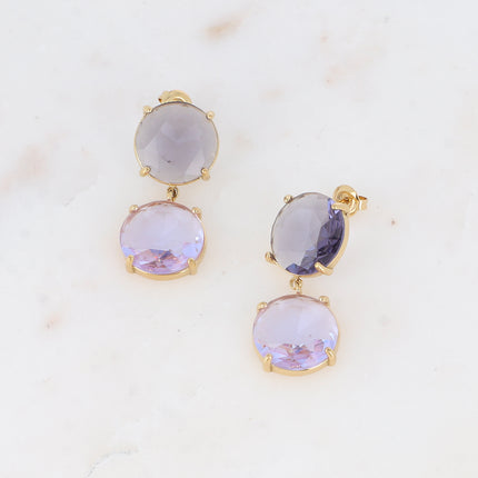Dangle earrings - 2 flat round crystals